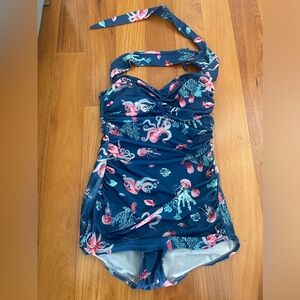Modcloth Retro One Piece Halter Neck Under the Sea-Themed Bathing Suit